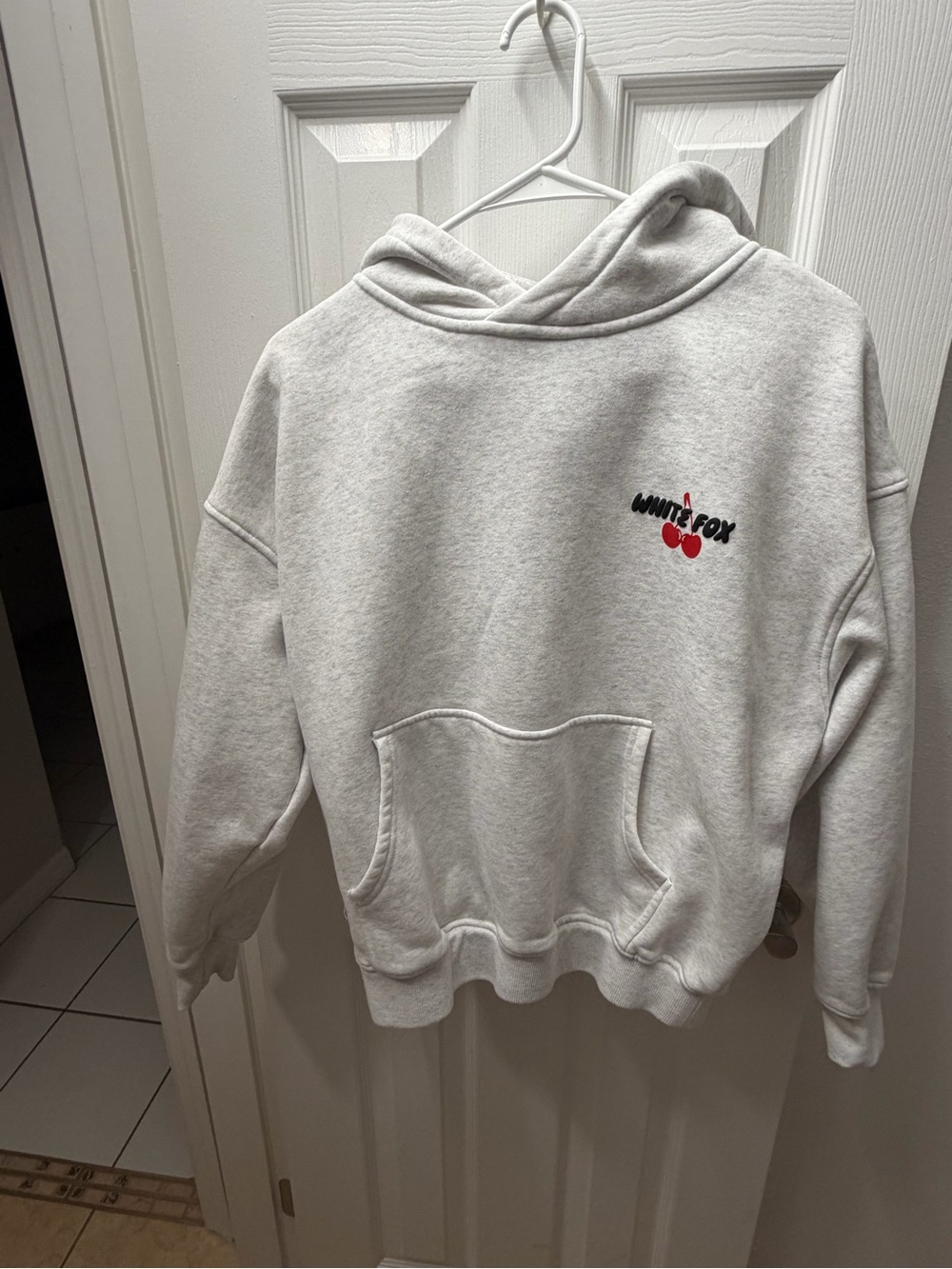 White Fox Boutique Light Gray Hoodie with Cherry Logo